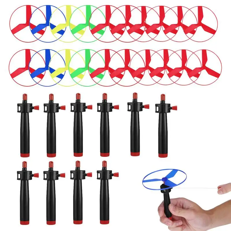 10 jeux de cordes de traction, disque volant, hélice, hélicoptère, jouet pour enfants, haut rotatif volant, jouets de sport de plein air, cadeaux de fête