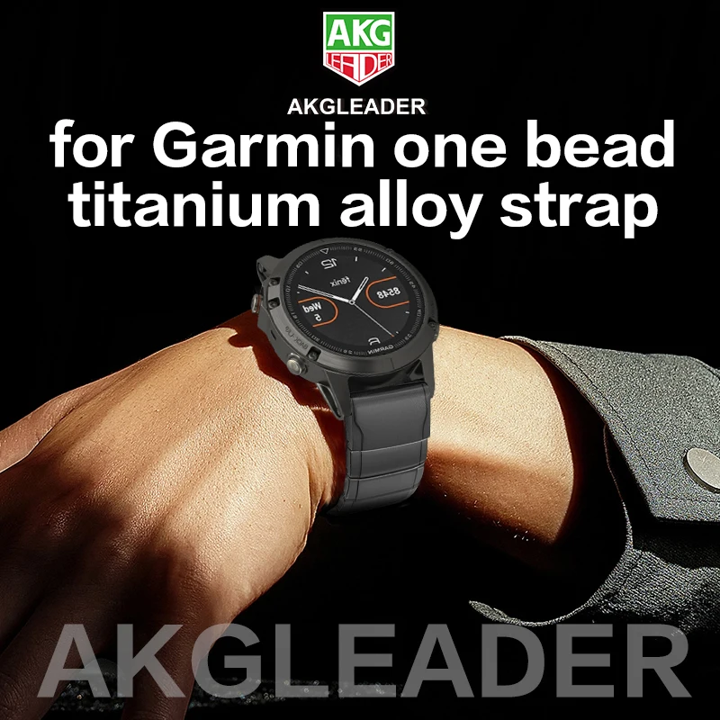 AKGLEADER For Garmin One Bead Titanium Alloy Strap  22 26mm For 7 7X 6 6X Pro 5X 5 Plus 3HR 935