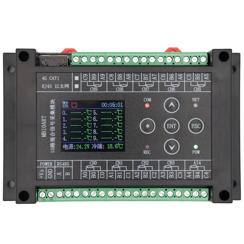 PT100 PT1000  10-channel platinum resistance high-precision temperature acquisition module Ethernet MODBUS RS485