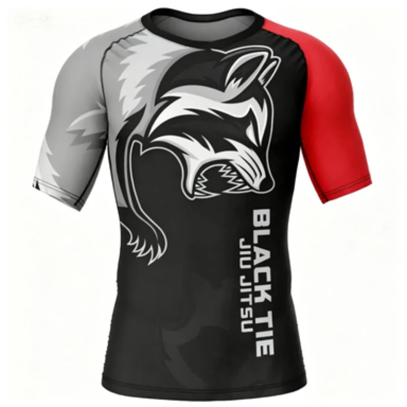 Wolf Head Print Quick Drying Tight Fitting Short Sleeved Unisex Combat Training Top