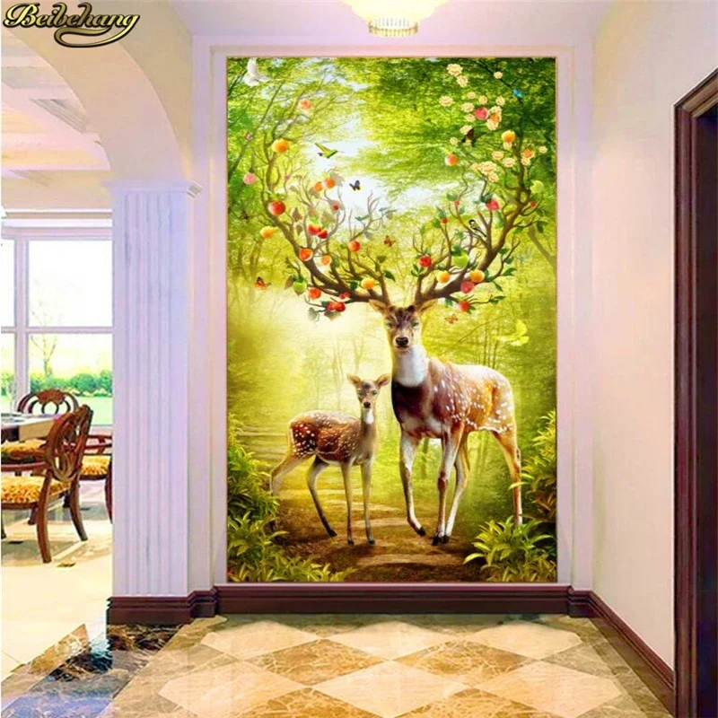 custom Entrance Forest deer Art Mural wallpaper for walls 3D Wall Paper living room decoration wall papers home decor Stickers