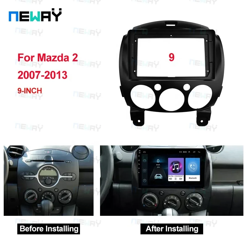 Marco plano para salpicadero de Radio de coche, Kit de tablero de 9 pulgadas para MAZDA 2 2007-2013