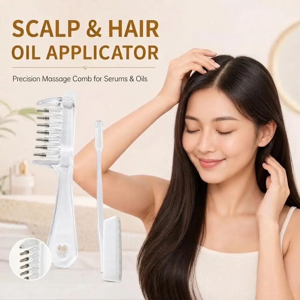 Transparent Hair Root Comb Liquid Guide Applicator Scalp Massage Comb Hair Oil Serum Brush Anti-Leak Hair Care Tool - view 3