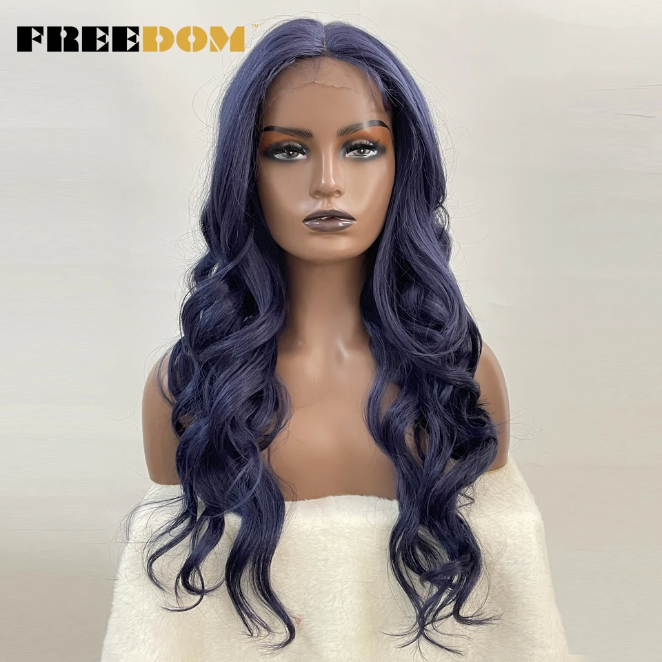 FREEDOM Synthetic Lace Front Wigs Body Wave Ombre Brown Dark Green Blue Lace Wigs For Black Women Heat Resistant Cosplay Wigs