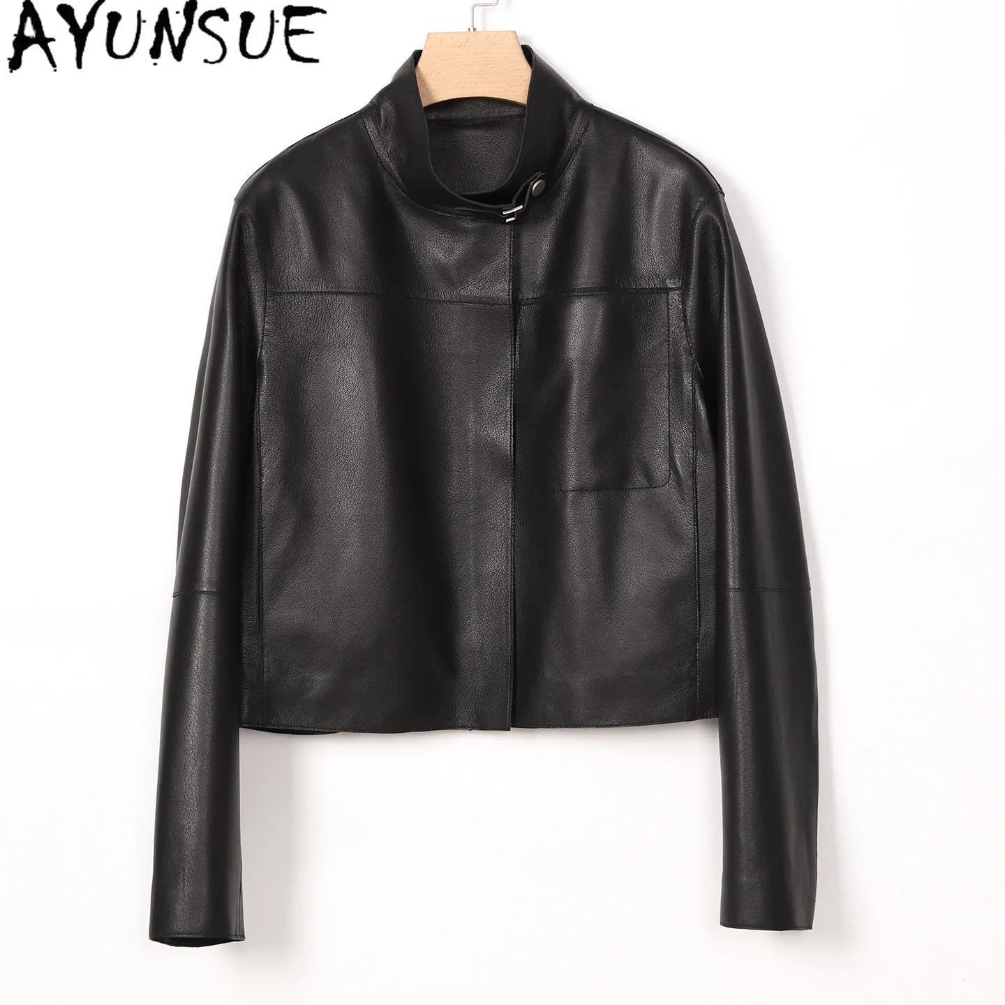 AYUNSUE Real Leather Jacket for Woman Clothing Motorcycle Coat Stand Natural Sheepskin Woman Coats Loose Fit Casaco Feminino