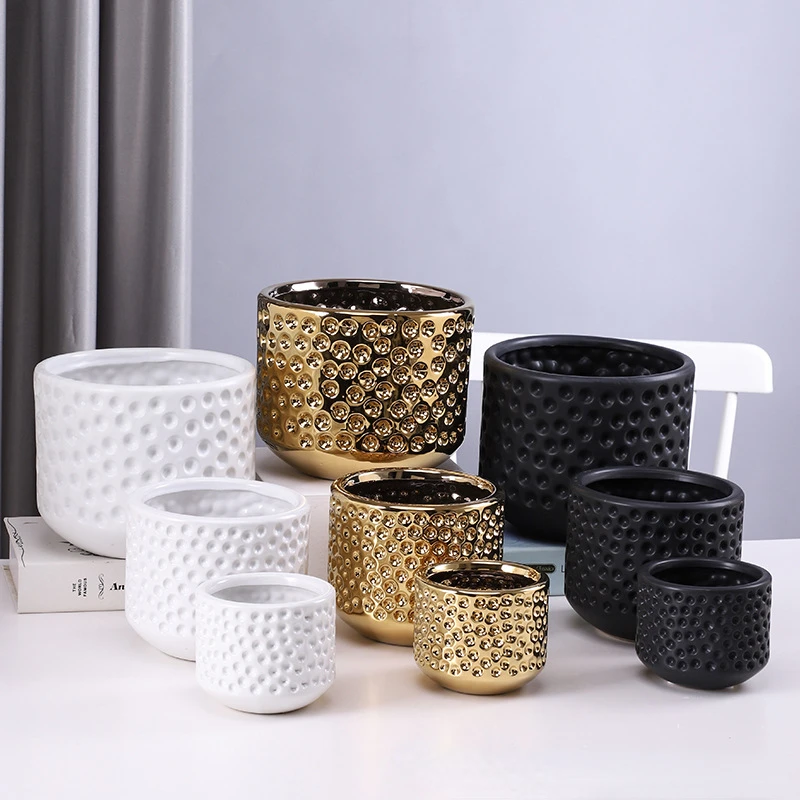 Gold Ceramic Flower Pot Succulent Pot Flowerpot Vase Terrarium Plant Pots Balcony Decorations Plantas Accesorios Home Decoration