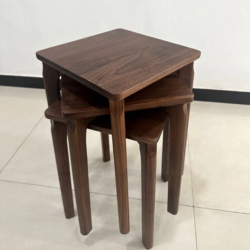 Black walnut solid wood dining table stool household living room light luxury dining stool can be stacked