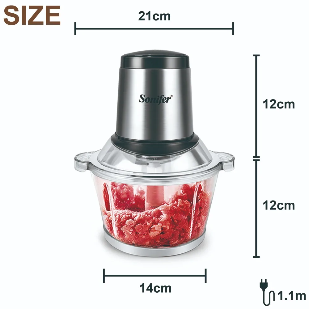 250W Home Stainless steel Electric Meat Grinder Sausage Stuffer Mincer  Thick glass cup body Household Mincer Sonifer