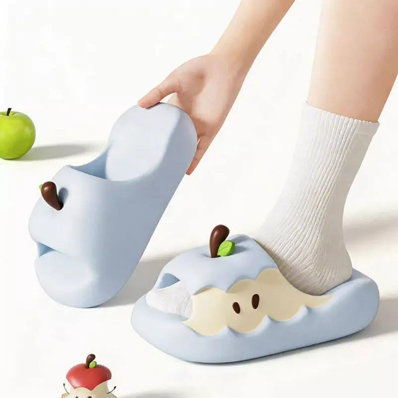 SHAJI Lindas Pantuflas de Dibujos Animados con Forma de Manzana para Mujer, Pantuflas de Verano para Interiores, Pantuflas de Pareja para el Hogar, Cómodas, con Suela Suave de EVA, Pantuflas de Frutas
