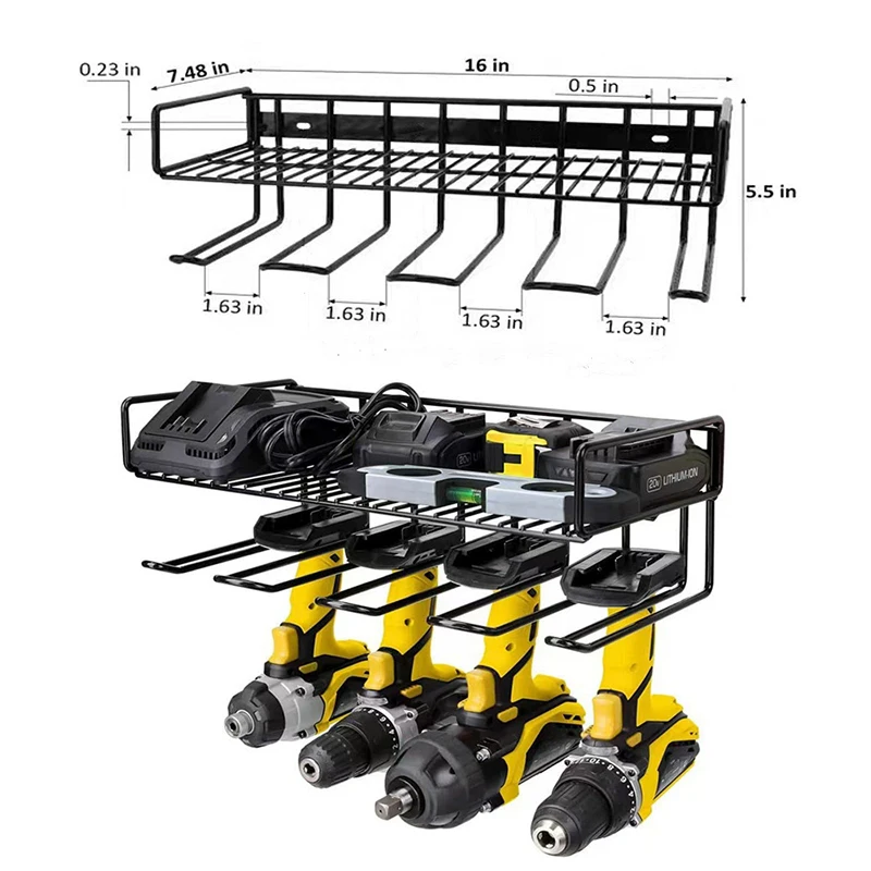 Wall-mounted Power Tool Rack Electric Drill Organizer Garage Tool Storage Shelf Drill Holder Hand Tool Organization Accessories