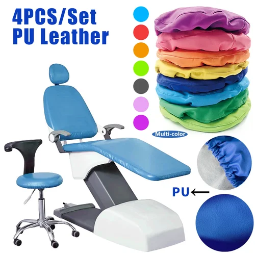 Imagen 1 del producto 4 unids/set funda para asiento de silla Dental, funda protectora elástica impermeable de cuero PU, funda protectora para asiento de odontología, equipo de laboratorio
