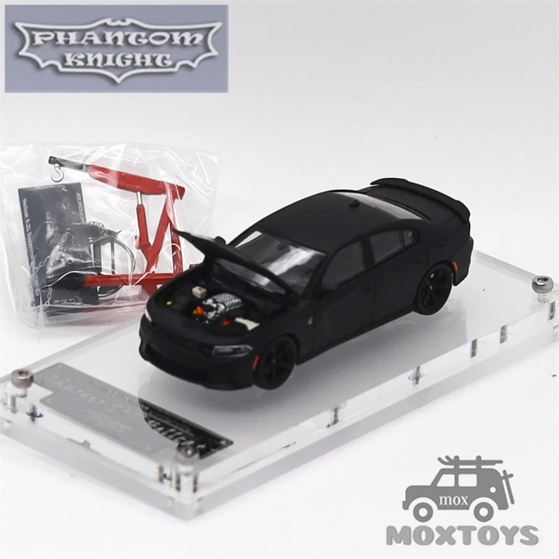 Phantom Knight PK 1:64 Charger SRT Hellcat Negro Mate, Edición Limitada 999, Modelo de Auto Fundido a Presión