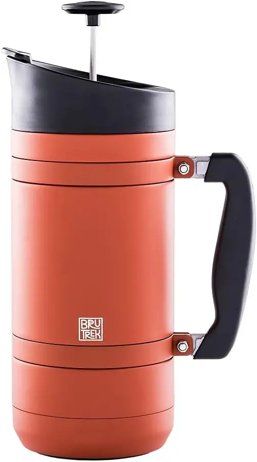 BaseCamp Coffee Press - Double Wall Insulated Stainless Steel - Bru-Stop Technology, No Grounds in Coffee, No Spill Lid