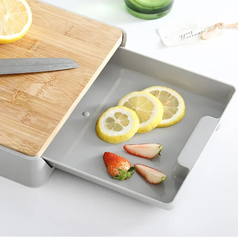 Double-sided Available Cutting Board Detachable Drawer Wooden Chopping Blocks Anti-slip Kitchen Fruit Vegetable Meat Organizer