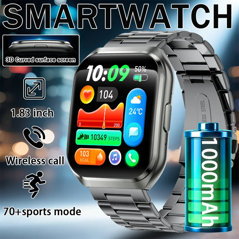 2025 New Men Military Smart Watch 3ATM Waterproof 1.83" IPS Screen Multiple sports modes Heart Rate blood oxygen Bluetooth Call