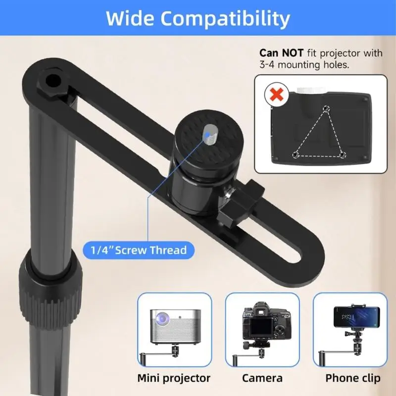 

Positioning Projectors Stand Steel Construction 25.59-47.24inch Height Adjustment Smooth 90° Tilts Rotations Home Cinema D2RC