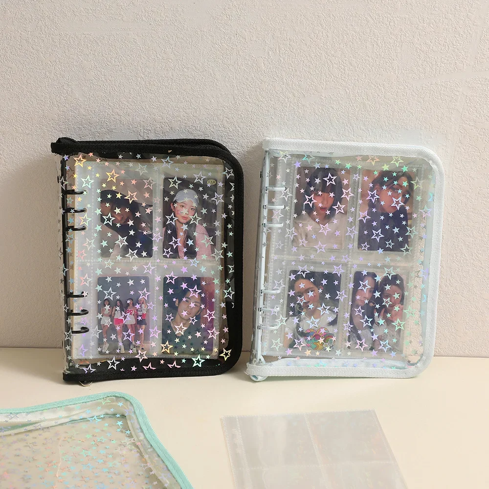A5 Laser Star Zipper Binder Collect Book Refill Organizer DIY Journal Dairy Transparent Kpop Idol Photo Album Kawaii Stationery