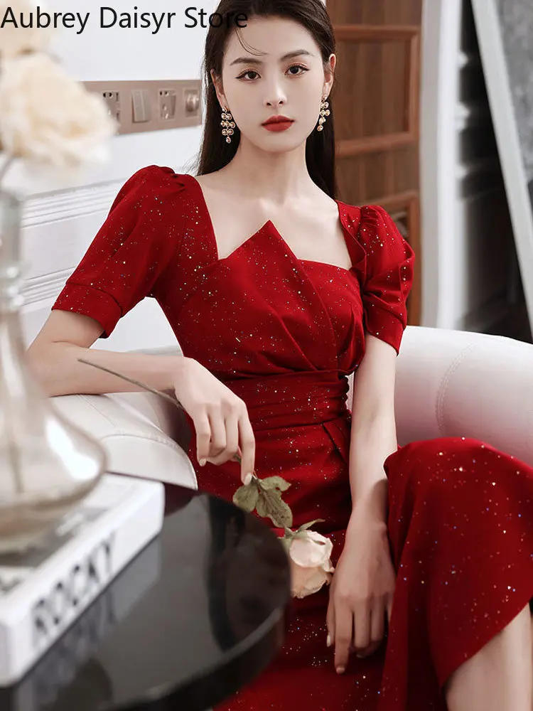 Fairycore Elegant Midi Dress Women Casual Sequin Irregular Design Formal Dress Female Summer Wedding Evening Party Dress New In