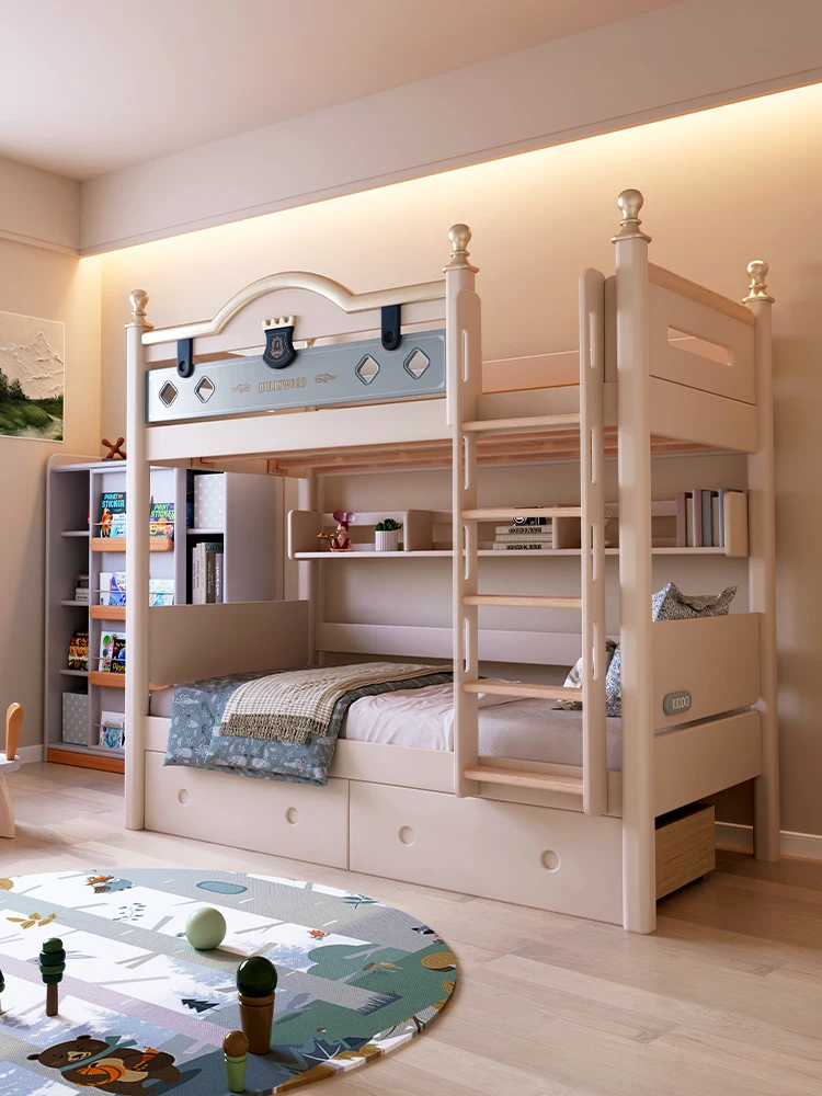 

Двухъярусная кровать для мальчика вверх и вниз, кровать из массива дерева, утолщенная, высокая и низкая