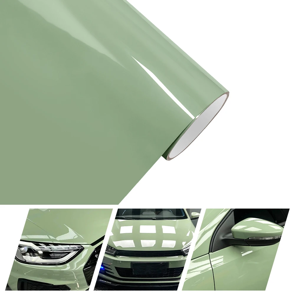 

High Glossy PET Crystal Khaki Green Car Wrap Vinyl Roll with Air Release for Motorcycle Stickers Car Body Films Adhesive Decor