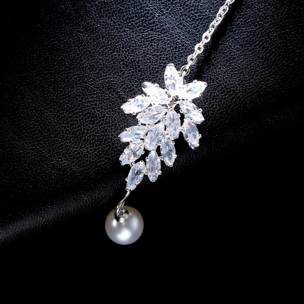 Stonefans Elegant Zircon Forehead Chain Headpiece Wedding Accessories 2023 Pearl Pendant Indian Bridal Hair Jewelry for Women
