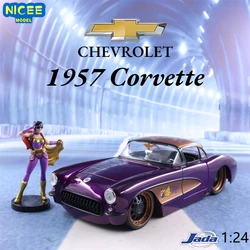 1:24 1957 Chevy CORVETTE Muscle Scale Diecast Alloy Cat Girl And Car Model Metal Car Collection Display Decorations J218