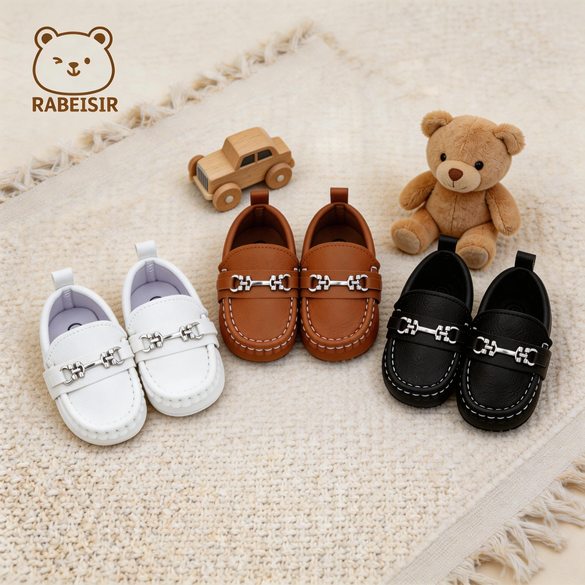 Classic Horsebit Baby Loafers with Simple Stitched Back Heel Loop, 0-18 Months Soft-Soled Baby Walking Shoes