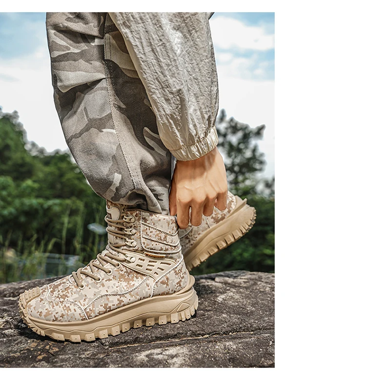 Herbst- und Winter-Herren-High-Top-Stiefel, Freizeitsportschuhe, verstärkte, stoßfeste Zehenpartie, rutschfeste, dick gepolsterte Sohle mit tiefer Struktur, High-Top-Knöchelschutzdesign, geeignet für Bergsteigen, Wandern, Arbeiten im Freien, verschleiß- und reißfest, für Outdoor-Aktivitäten. – Detail 9