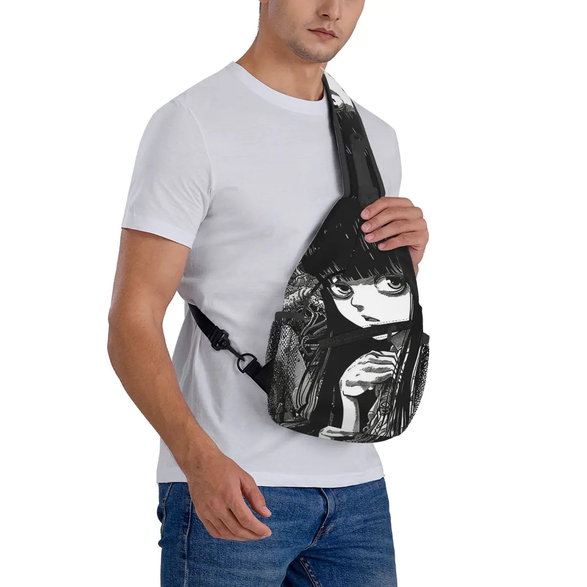 Tomie Junji Ito Chest Bag Men Sling Crossbody Backpack Chest Bag Travel Hiking Daypack Shoulder Bag