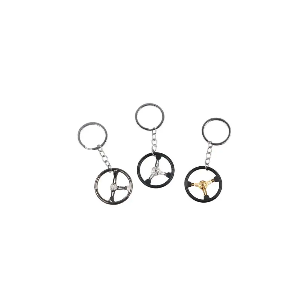 Fashion Alloy Racing Steering Wheel Key Ring Three Color Punk Car Refitting Pendant Creative Keychain Hanging Accessory