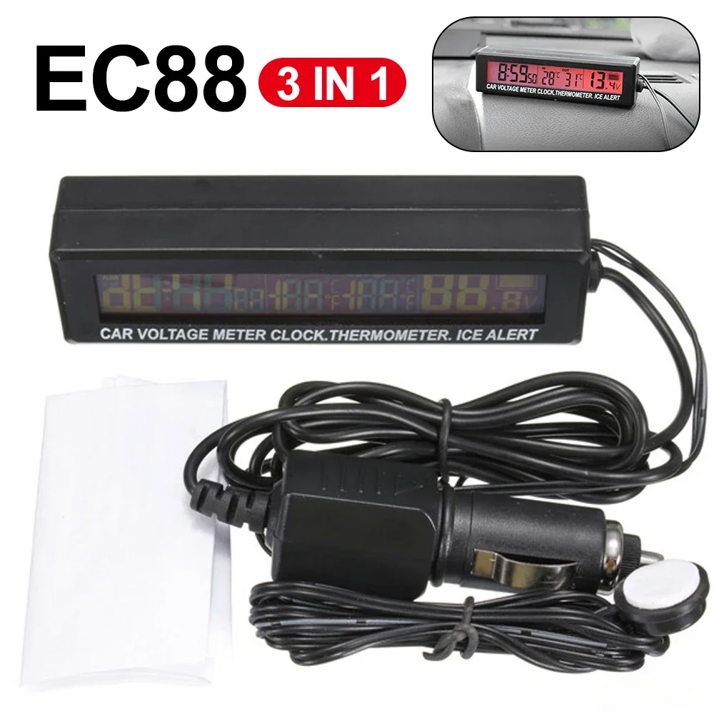 

EC88 цифровой автомобильный термометр Вольтметр дисплей часы цифровые часы 3 в 1 монитор сигаретная розетка электрические устройства для автомобиля