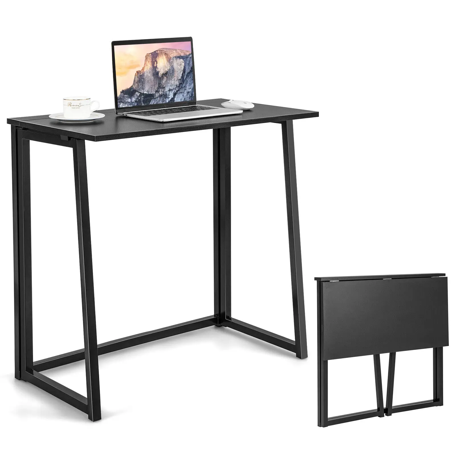 

Costway Folding Computer Desk Study Writing Workstation No Assembly Required Black