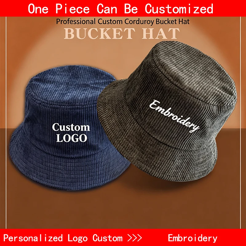 Custom Corduroy Bucket Hat for Women and Men Fashion Design Brand LOGO Letter Embroidery Hats Customized Corduroy Hats Unisex