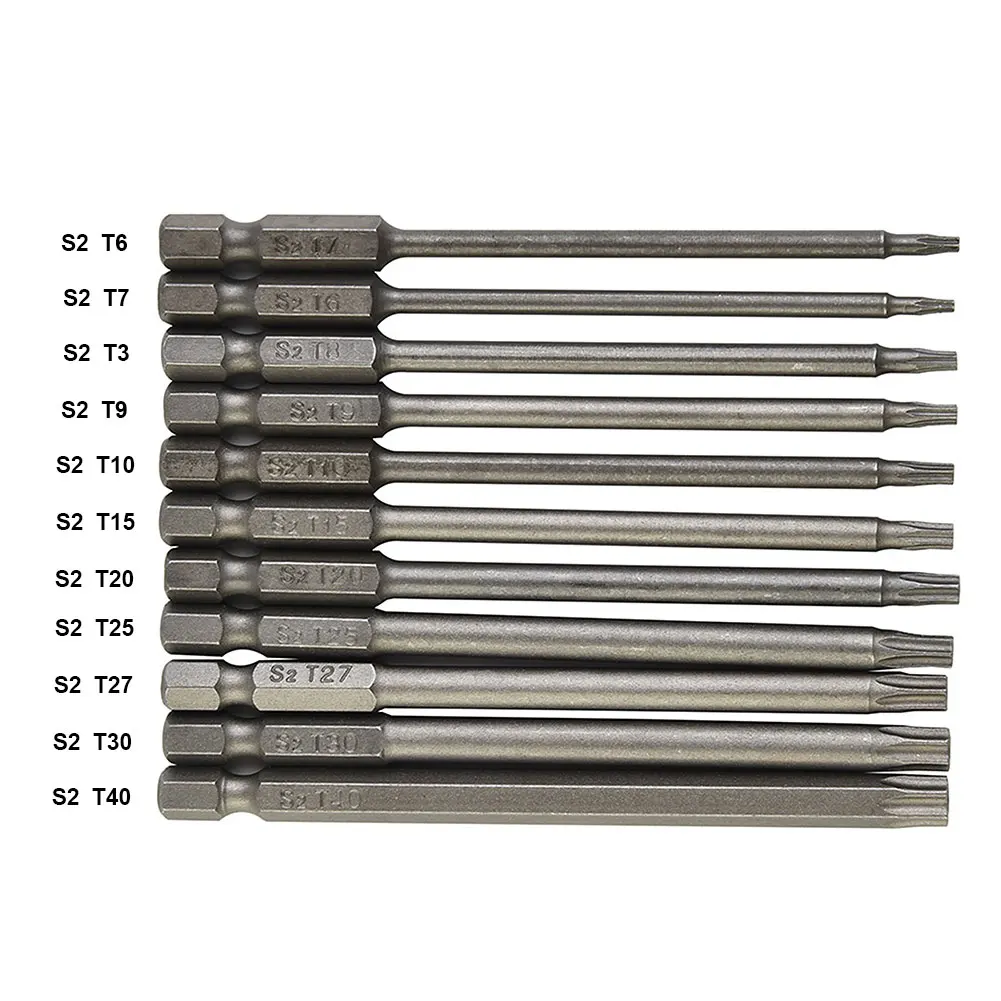 11pcs For Torx Screwdriver Bit Set Hex Security Magnetic Head Screwdriver Bit Set Slot Square Screw Drill Tip Adapter 75/100mm