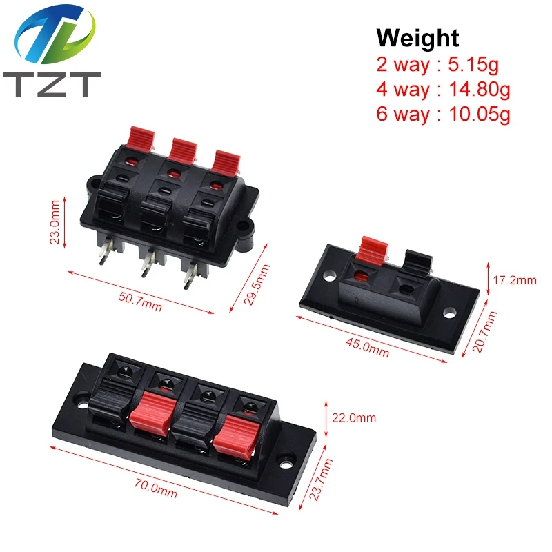 TZT 2/4/6  Way Spring Push Release Connector Speaker Terminal Strip Block