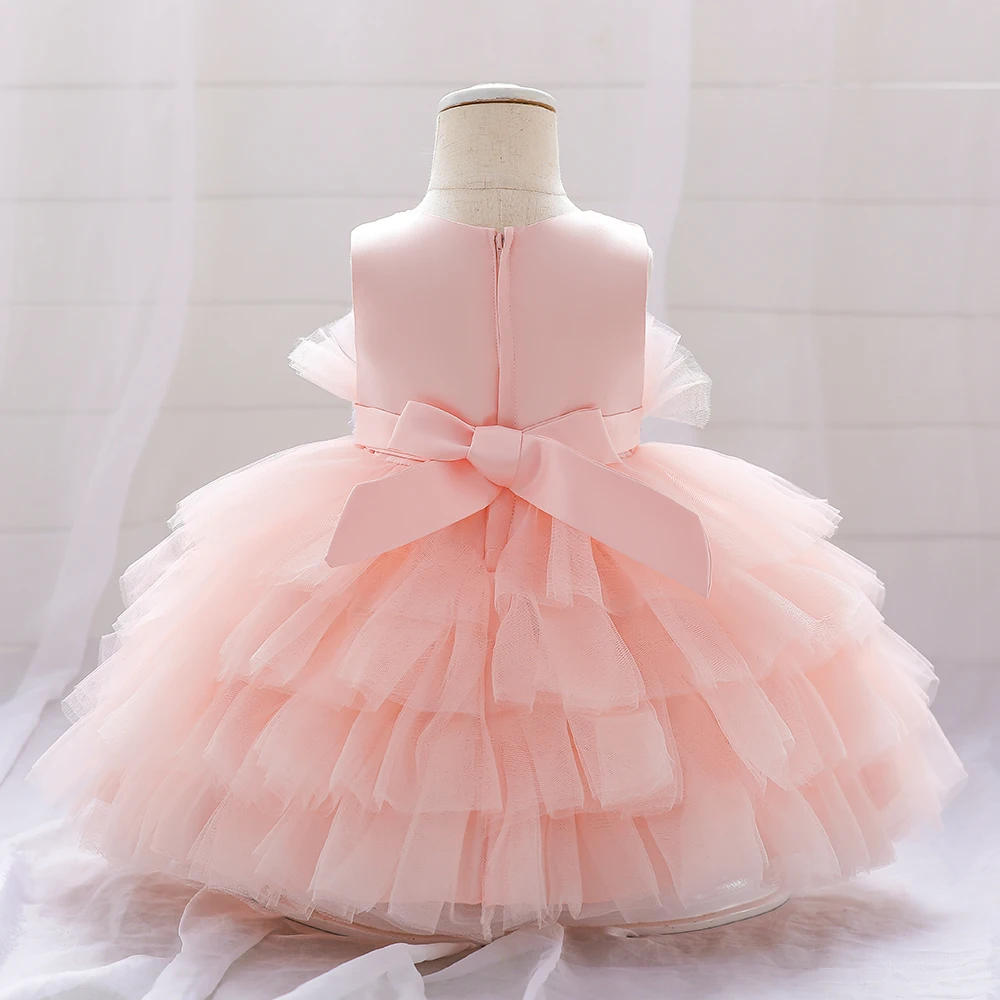 Sequin Bow Baby Girls Dress Puffy Tulle Toddler White Baptism Party Dresses For Girl Elegant Kids Birthday Princess Ball Gown