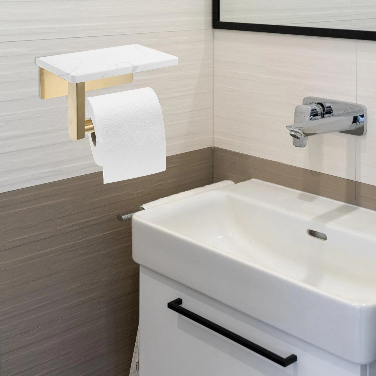 

Stainless Steel Holder Wall Mounted Bathroom Marble Rack Multipurpose Roll Paper Holder Roll Paper Hanger Storage