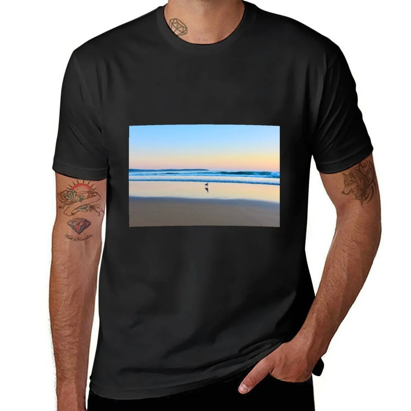 seagull on a sunrise beach T-Shirt summer tops anime clothes oversized t shirt men