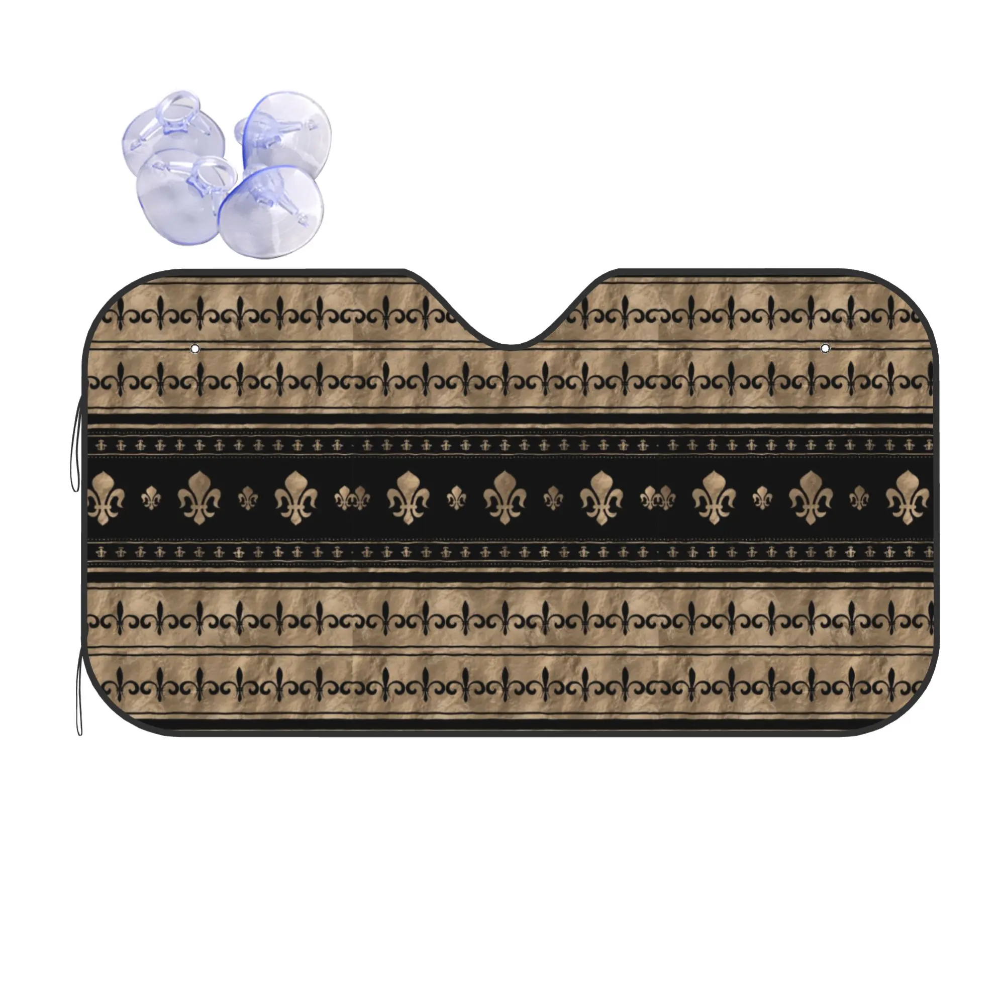 Fleur De Lis Black and Gold Car Front Window Sun Shade Heat Insulation Cover Portable UV Protection Covers Car Solar Protection