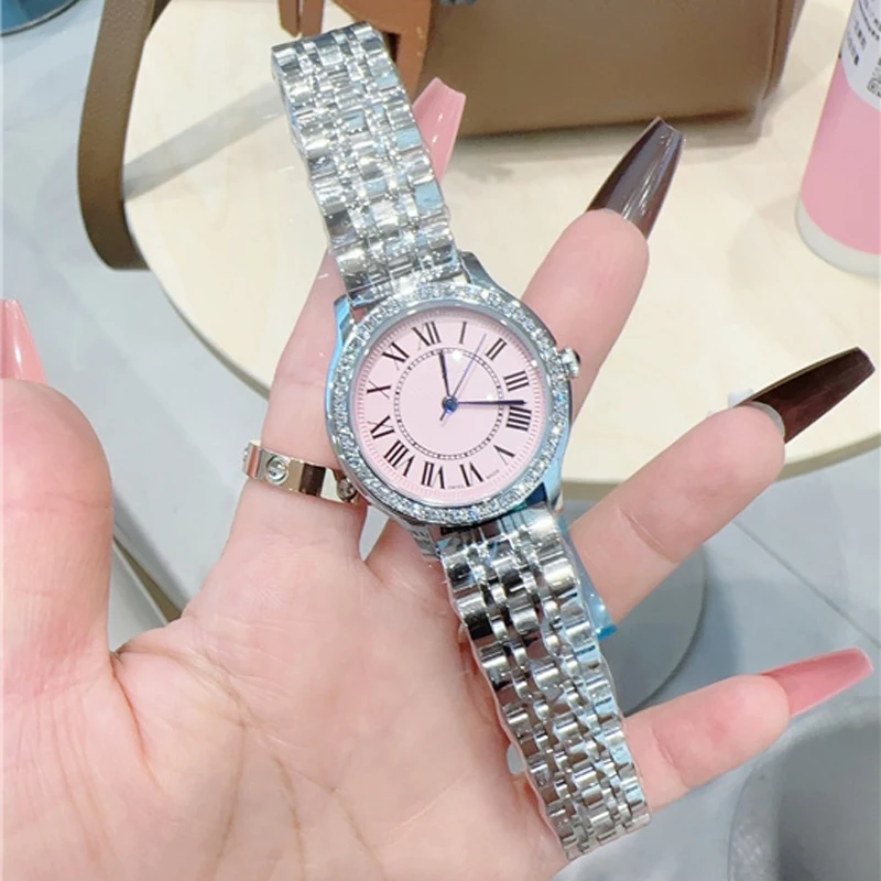 أزياء العلامة التجارية ساعات المعصم النساء فتاة السيدات جميلة 32mm الهاتفي الصلب المعادن الفرقة الكوارتز ساعة فاخرة CA165