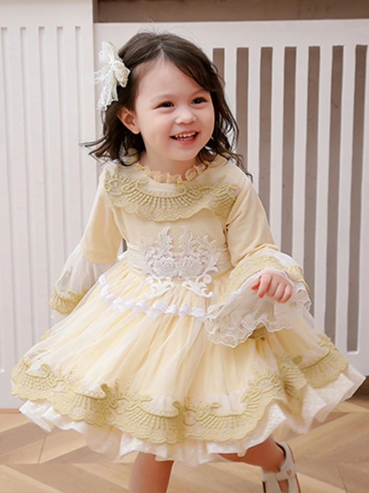 

Spring Girl's Spanish Princess Dress Lolita Lace Kids Dresses for Girls Eid Dress Flower Girl Dresses for Weddings Party Dress