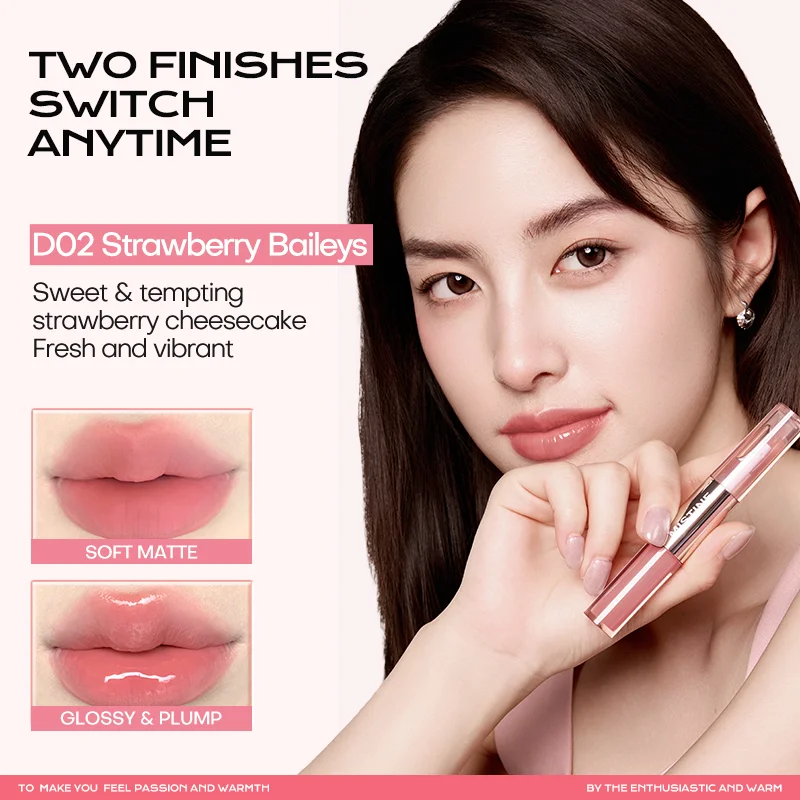 Mitstine Lip Gloss Double Headed Color Holding Lip Tint Hydrating Shine Glowy/Matte Finish แต่งหน้า 0.05fl oz + 0.05 fl oz