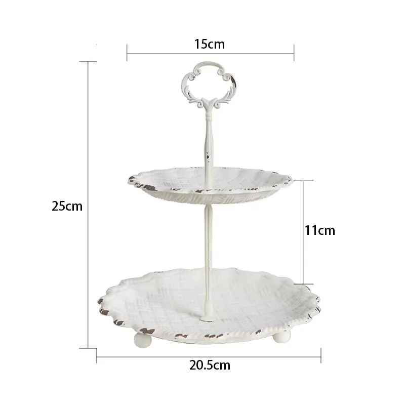 Vintage Shabby Chic White Metal 2 Tier Cake Stand, Distressed Scalloped Tray Dessert Display, Tea Party Home Decor