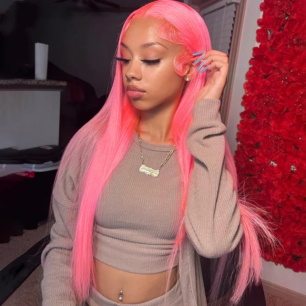 وردي فاتح 13x6 HD الدانتيل الجبهة الباروكات 100% شعر الإنسان للنساء العظام مستقيم البرازيلي 613 اللون 13x4 الدانتيل الباروكة الأمامية قبل قطعها