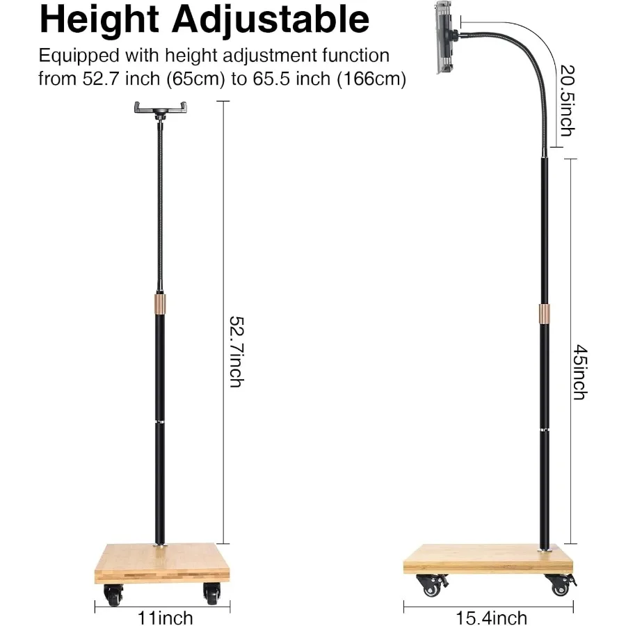 Soporte de suelo para tableta wishacc con soporte giratorio ajustable en cuello de cisne y ruedas para mesita de noche Compatible con iPad Galaxy Tab Kindl