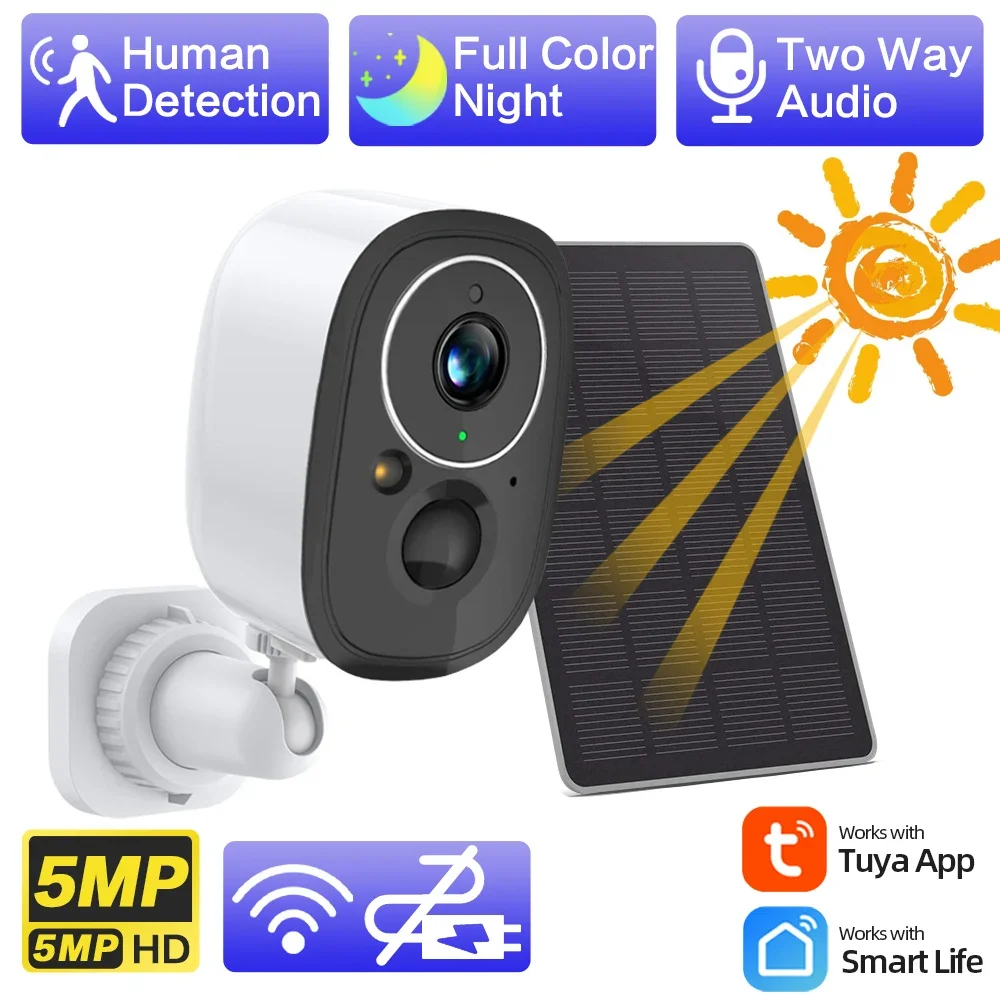 

5MP Solar Camera Wifi Panel Tuya Outdoor 2-Way Audio WiFi Security Protection External Wifi Survalance Spotlight Wireless Camera