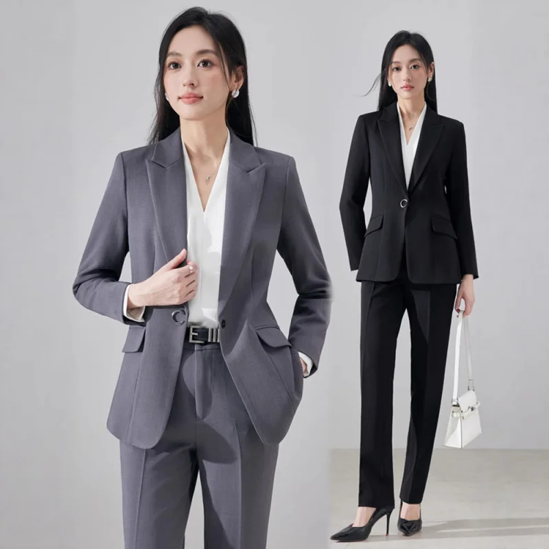 

Профессиональный женский костюм, официальная одежда с ощущением изысканности, весенне-осенний костюм для собеседования на работу, Workp