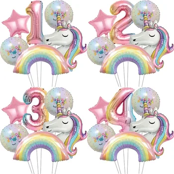 Rainbow Unicorn Foil Balloon 30inch Gradient Number Balloon Unicorn Party Supplies…
