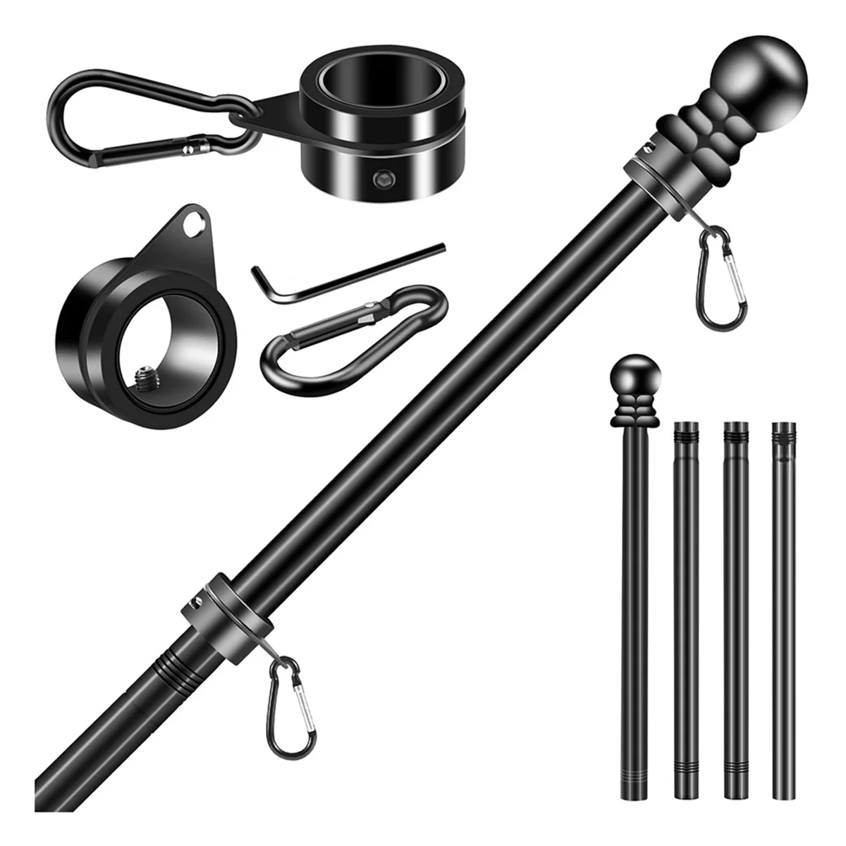 

Flag Pole Set for House Porch, 6 FT Thickened Stainless Steel Wall Mount Flagpole Rotating Flagpole Rings No Bracket