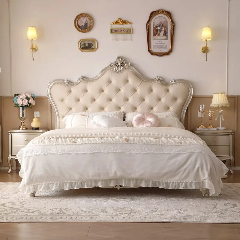 Camas de lujo de madera maciza de estilo americano, cama doble minimalista moderna de alta gama, muebles de dormitorio de diseño francés, Fauteuil iluminado FYBB